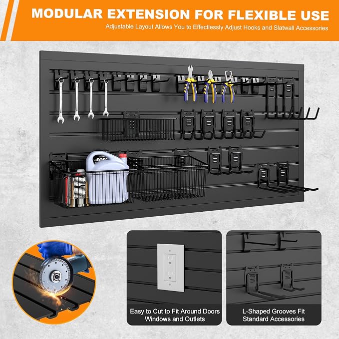 DoCred Slatwall Paneling Organizer, 4x2 FT PVC Garage Slat Wall Storage Systems - Image 6