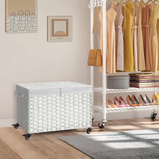 Rolling Storage Basket with Lid, 47.6 Gallon Storage Bin with Wheels, Woven - Image 2