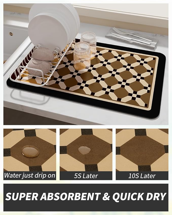 AMOAMI Coffee Mat Hide Stain Rubber Backed Absorbent Dish Drying Mat - Image 3