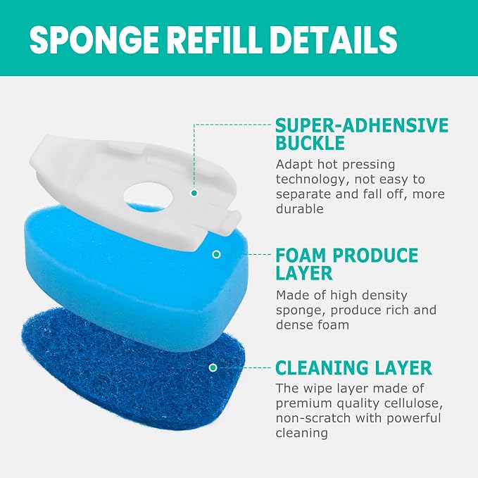Heavy Duty Dishwand with Refills, Dish Wand Replacement Sponge Heads with Handle - Image 3