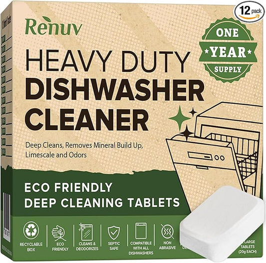 Heavy Duty Dishwasher Cleaner and Deodorizer Tablets, Deep Cleaning, Natural by Renuv