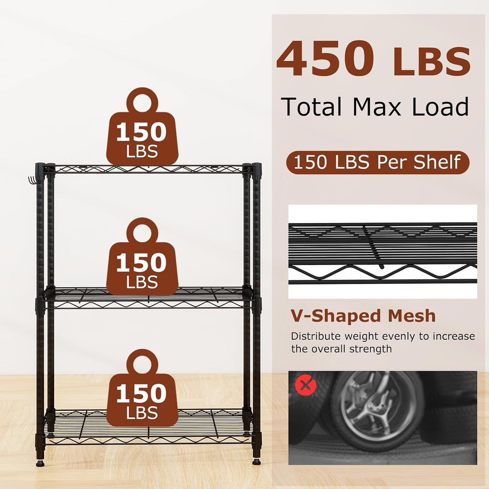 GOFLAME 3-Tier Metal Storage Shelving Unit, Heavy-Duty Adjustable Utility She...