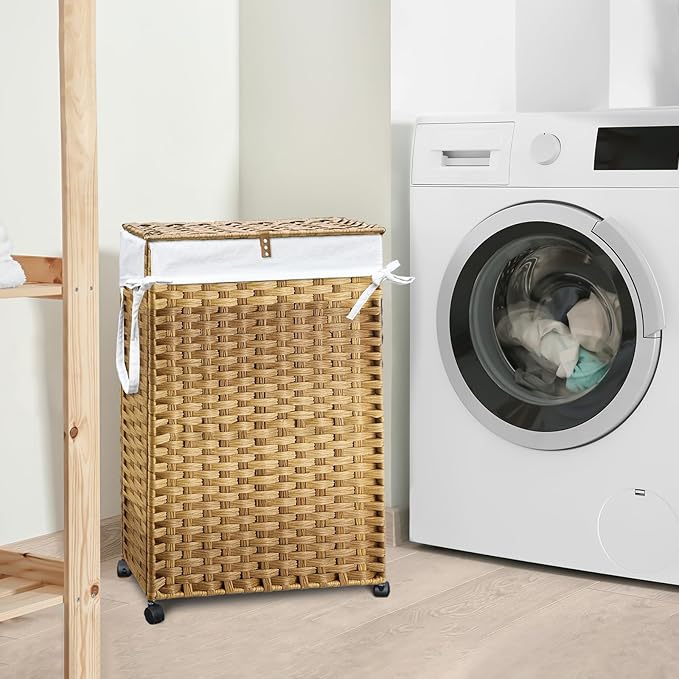 70L Slim Laundry Hamper with Lid & Wheels, 2-Park Rolling Laundry Basket with 4 - Image 2