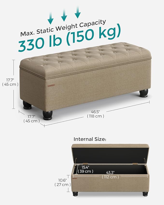 SONGMICS Storage Ottoman, Storage Bench, Tufted Entryway Bedroom Bench - Image 3