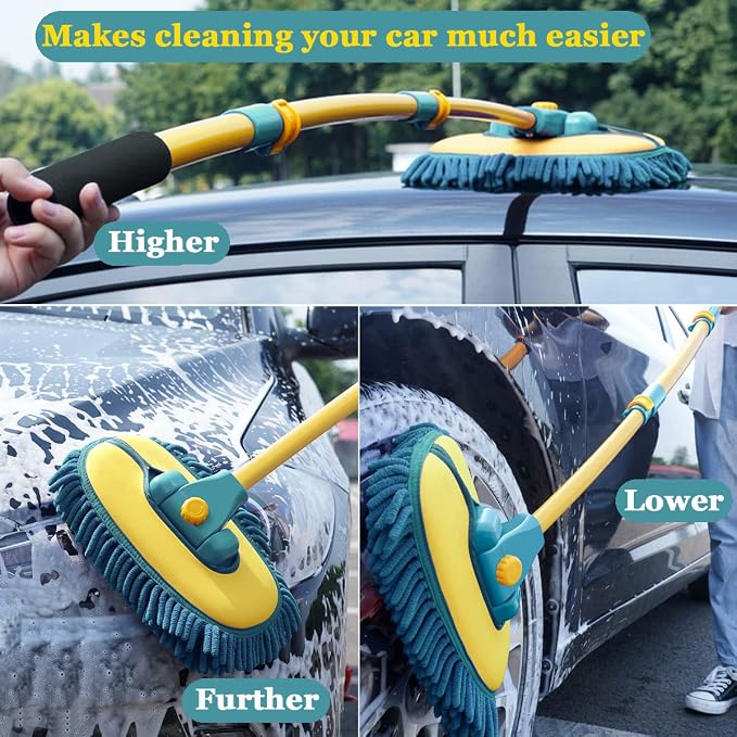 Car Wash Brush with Long Handle, Car Wash Mop Mitt with 1 Replacement Head - Image 5