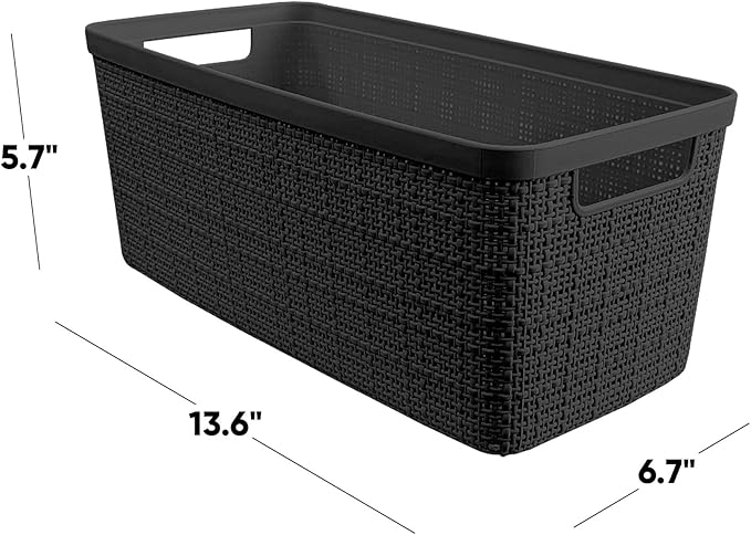 Curver Set of 8 Jute Slim Decorative Plastic Organization and Storage Baskets - Image 2