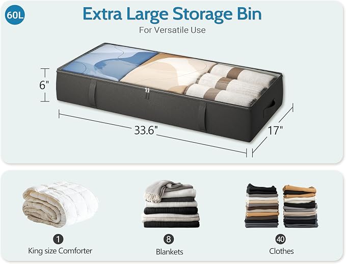 2-Pack Under Bed Storage, 6 Inches Tall Closet Organizers and Storage Bins - Image 2