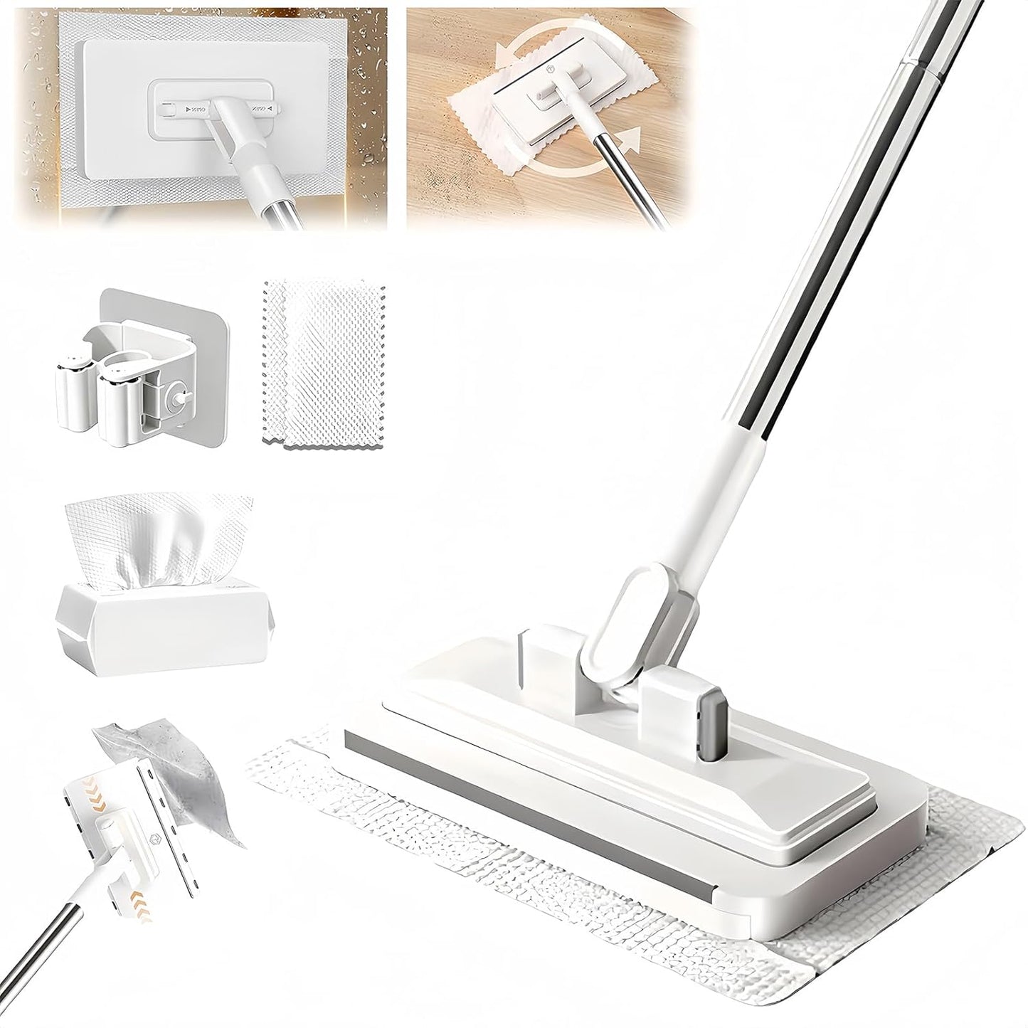 Hands-Free Multi-Purpose Flat Mop - 2026 Upgraded Cloth Changing Mini Mop, No Blind Spots 360 Rotating Wet Dry for Whole House Cleaning for Floor Wall Bathroom (110 cm / 43.3 in)