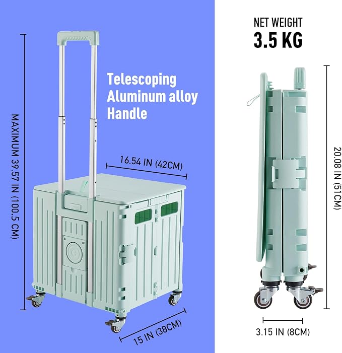 Folding Utility Cart Portable Rolling Crate Handcart Shopping Trolley - Image 4