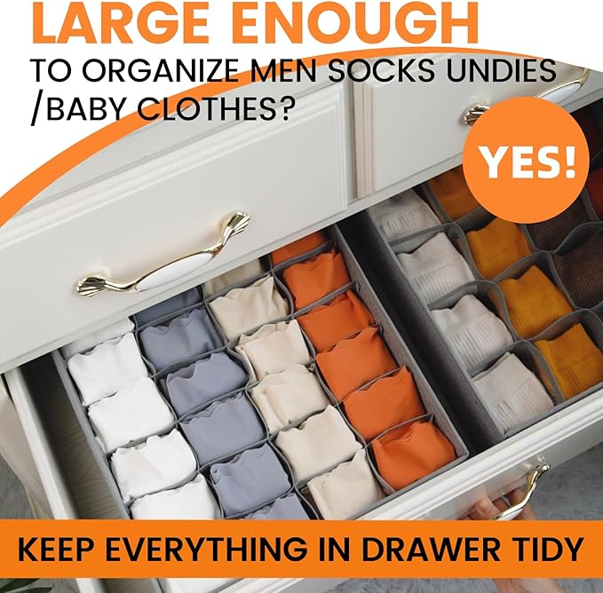 Criusia 3 Pack Sock Underwear Drawer Organizer Dividers, 64 Cell Fabric - Image 3