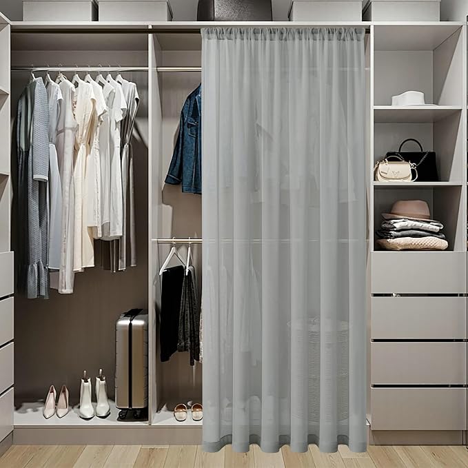 Tollpiz Sheer Door Curtains Closet Linen Textured Curtains Sheer Doorway Light - Image 3