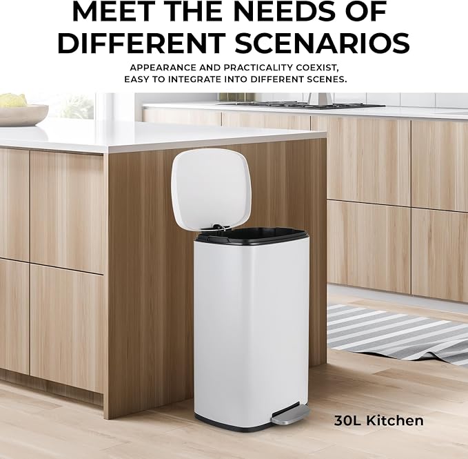 8 Gal Kitchen Trash Can, 30L Recycling or Garbage Bin, Brushed Stainless Steel - Image 4