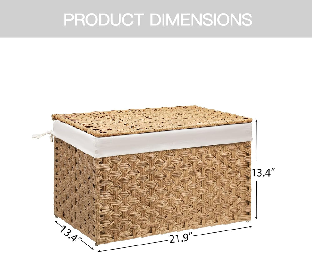 Wicker Storage Basket with Lid, 17.2 Gallon (65L), Woven,Natural