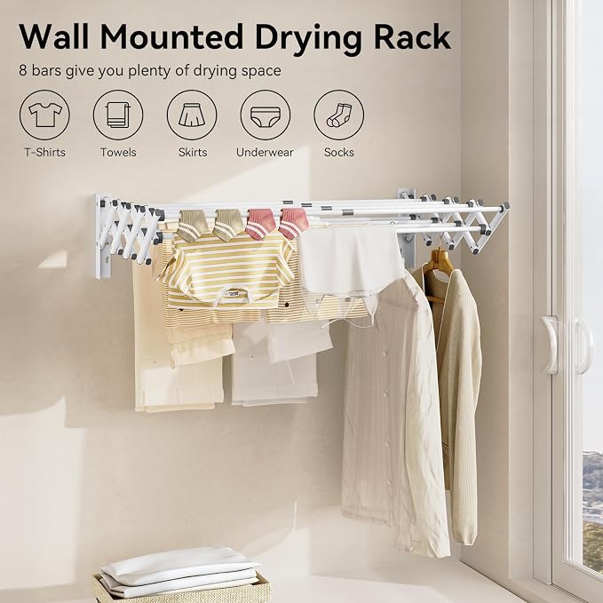 APEXCHASER Wall Mounted Clothes Drying Rack, Laundry Drying Rack Retractable - Image 6