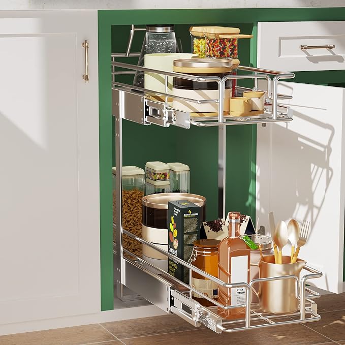 LOVMOR 2 Tier Individual Pull Out Cabinet Organizer 9" W x 21½" D, Slide Out - Image 5