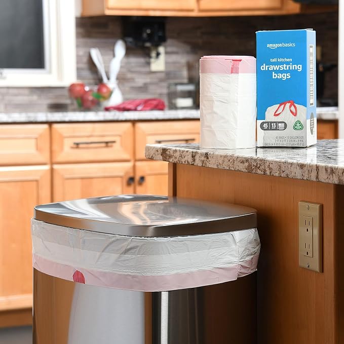 Amazon Basics 13 Gallon Tall Kitchen Drawstring Trash Bags, 10% Post Consumer - Image 5