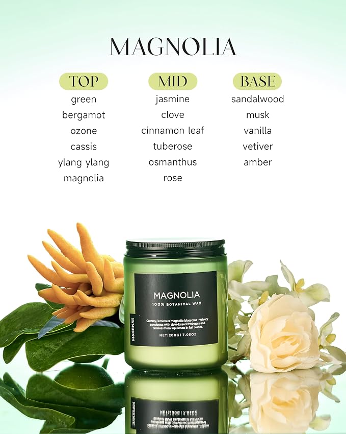 M&SENSE Magnolia Jasmine Scented Candle, 7.05oz 50 Hours Long Lasting Clean Non - Image 2