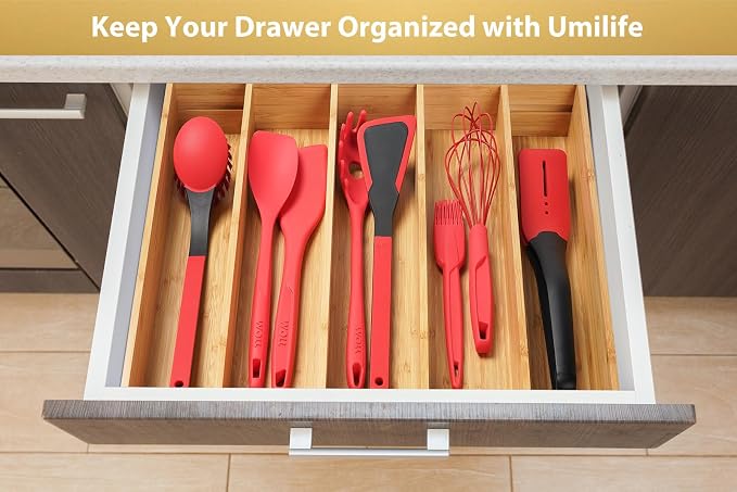 Umilife Expandable Kitchen Drawer Organizer, 2.5" High Bamboo Utensils - Image 6