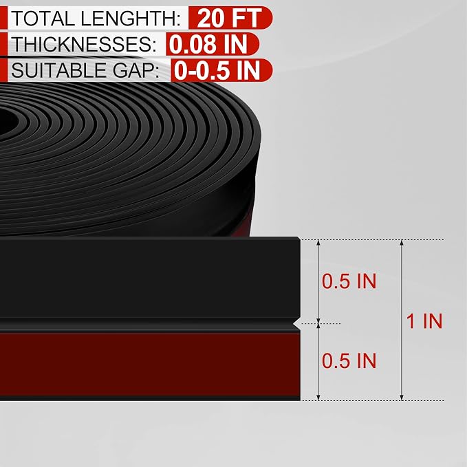 MYFAMIREA Door Weather Stripping 1IN x 20FT Door Draft Stopper Seal Tape - Image 2