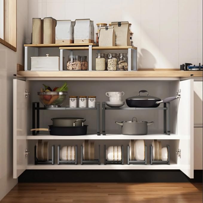 Cabinet Organizer Shelf, Kitchen Counter Storage, 2-Piece Set, Stackable Spice - Image 6