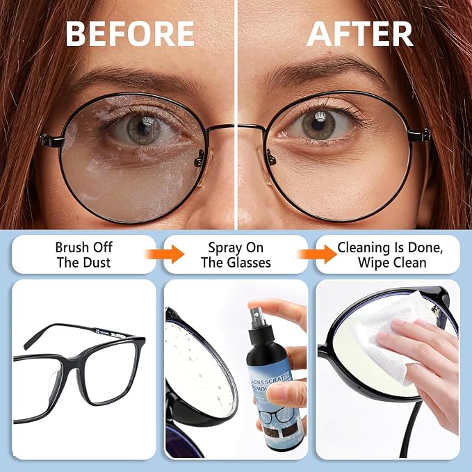 2PCs Lens Scratch Remover for Eye glasses, Lens scratch removal spray, Eyeglass - Image 2