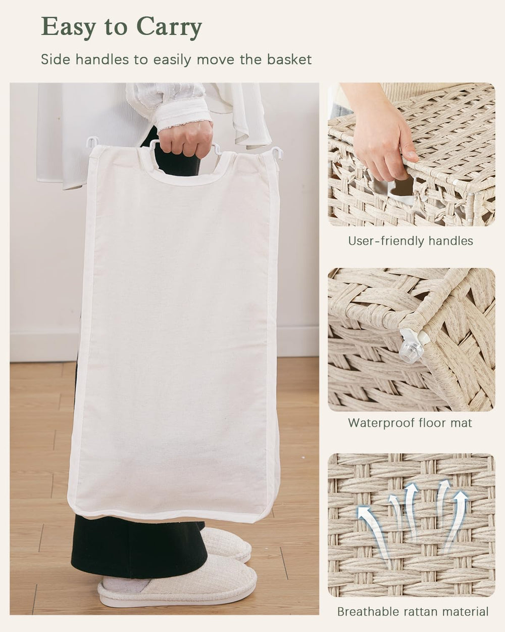 SETVSON Laundry Hamper with Lid PE Rattan Laundry Basket, Light Khaki