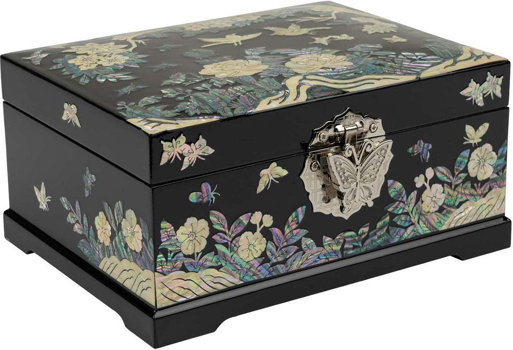 February Mountain Mother-of-Pearl Jewelry Box | Wooden Make | Two-Layer Velve...