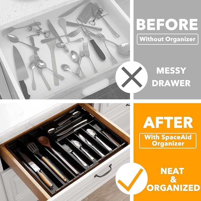 SpaceAid Bamboo Silverware Drawer Organizer - Image 2