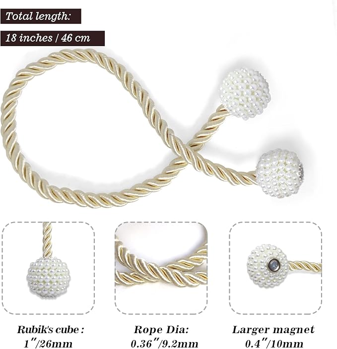 Hion Magnetic Curtain Tiebacks Beige 6 Pack, Curtain Tiebacks Buckles Holdbacks - Image 2