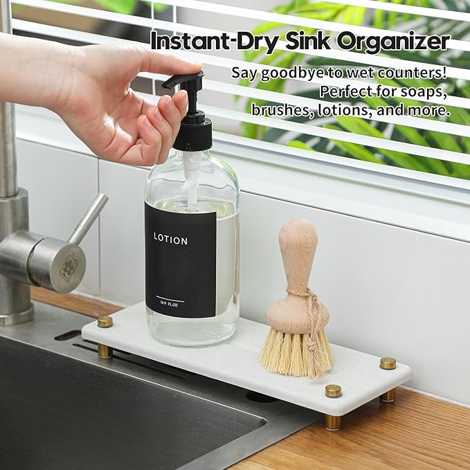 Water Absorbing Stone Sink Caddy Kitchen Sink Organizer Tray, Diatomite - Image 2