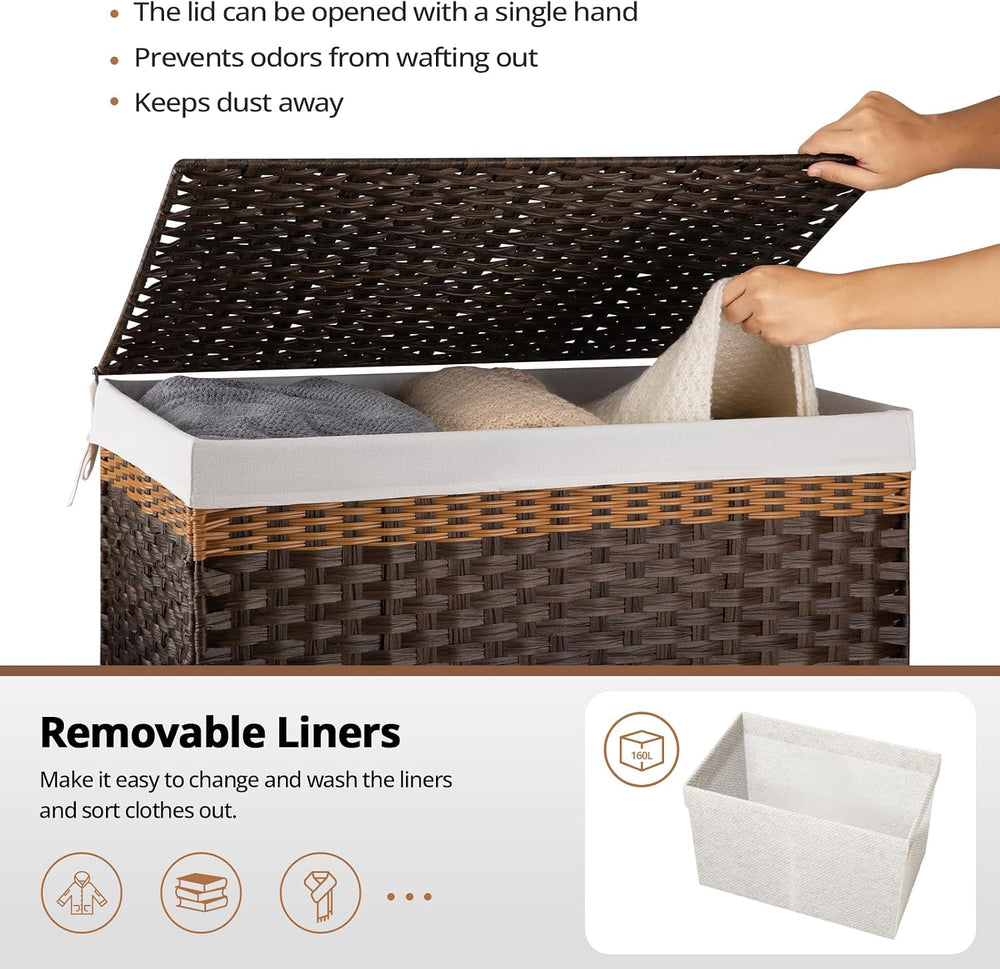 OIAHOMY Storage Basket with Lid, 42.3 Gallon (160L) Blanket Basket with Remov...