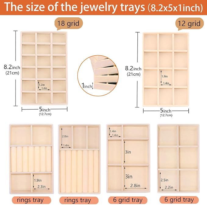 Jewelry Organizer Drawer 8 Set Jewelry Boxes Velvet Jewelry Drawer Organizer - Image 5