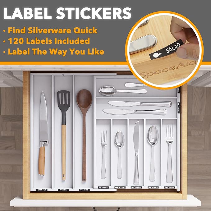 SpaceAid Bamboo Silverware Drawer Organizer - Image 3
