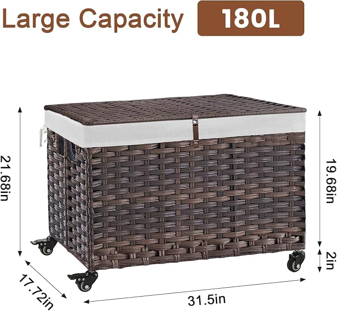 Rolling Storage Basket with Lid, 47.6 Gallon Storage Bin with Wheels, Woven - Image 4