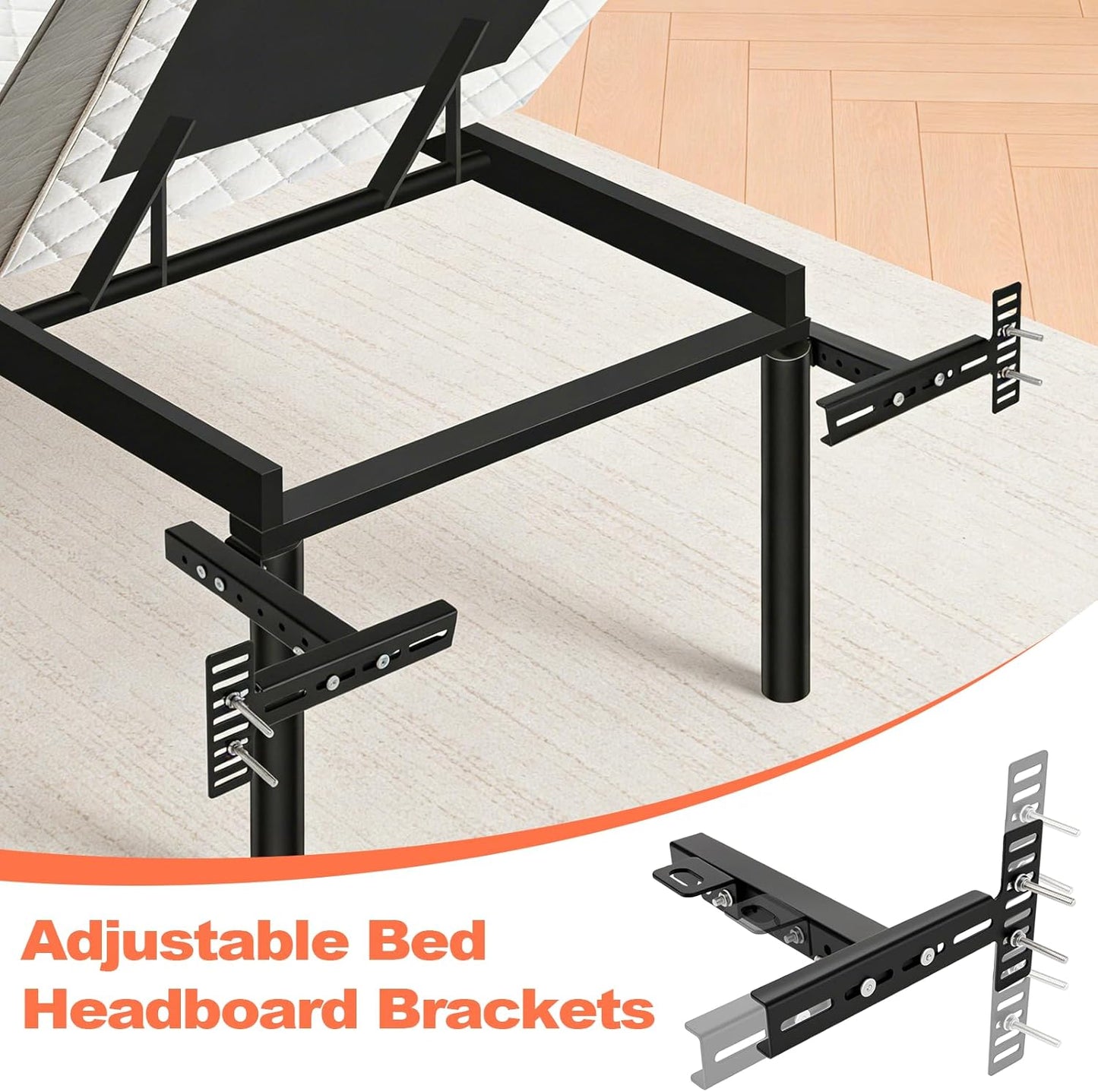 2 Pack Adjustable Headboard Brackets, Universal Headboard Brackets for Metal Bed Frame Adjustable Headboard Attachment Kit with Footboard Extension Fit Twin Full Queen King