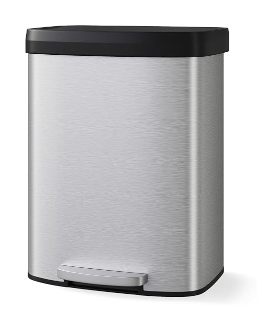 16 Gallon Trash Can, Stainless Steel Kitchen Garbage Can, Recycling or Waste Bin by Fasyou