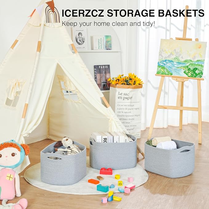 Storage Baskets for Organizing Shelves, Woven Cotton Rope Bins for Baby Nursery - Image 6