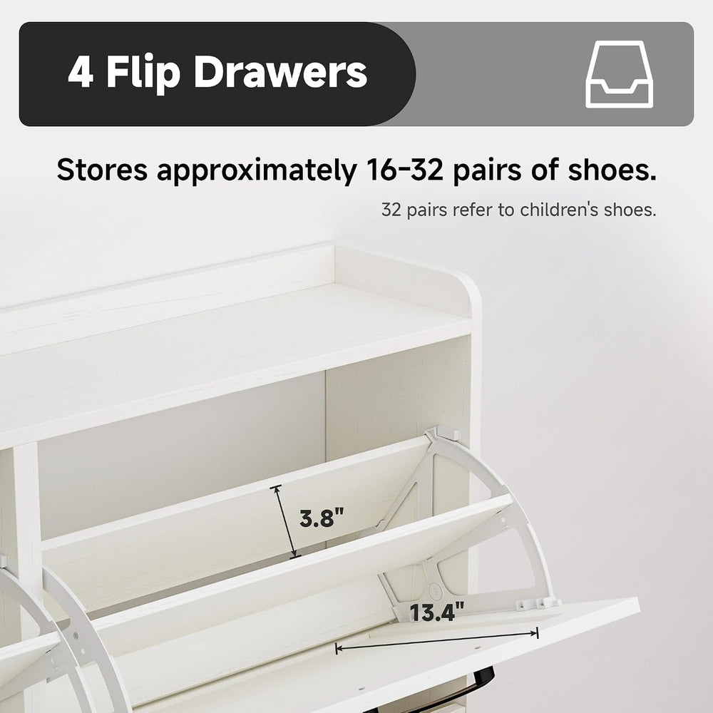 Shoe Storage Cabinet with 4 Flip Drawers, Freestanding Shoe Organizer with Ad...