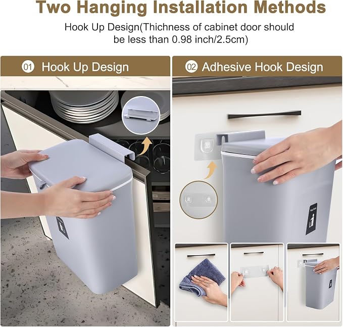 2 Pack Kitchen Compost Bin, Hanging Small Trash Can - Image 4
