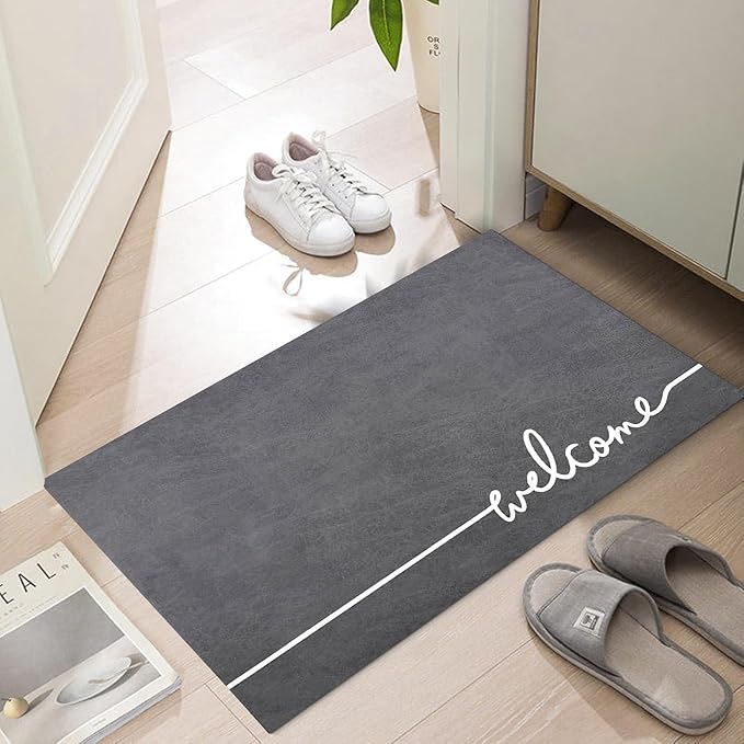 Welcome Mat Indoor, Ultra Thin Door Mat, 1/10 in Thin Door Mats by LYGLIGH