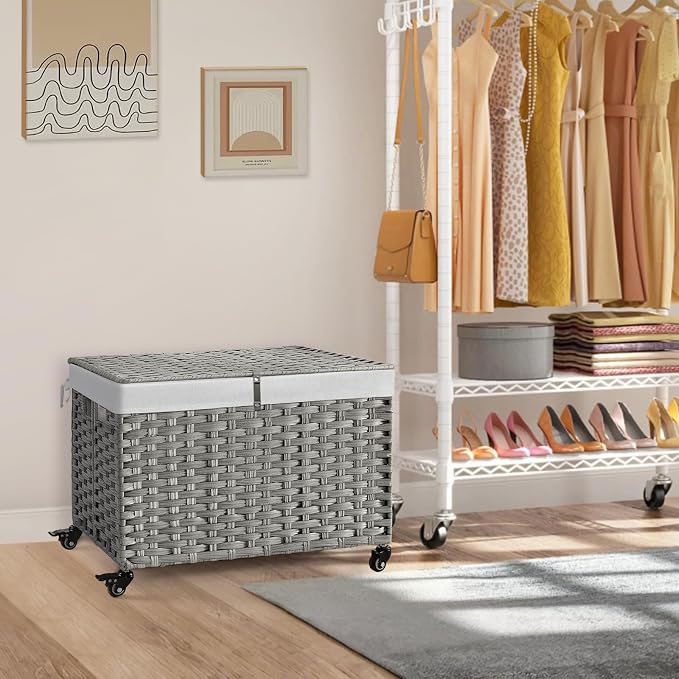 Rolling Storage Basket with Lid, 47.6 Gallon Storage Bin with Wheels, Woven - Image 2