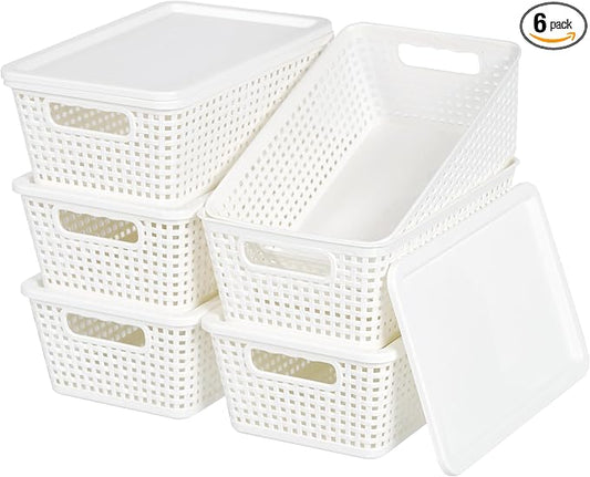 Plastic Storage Baskets With Lid, Storage Bins by Unknown