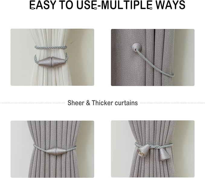 Magnetic Curtain Tiebacks 8 Pack Outdoor Rope Curtain Tie Backs Decorative - Image 5