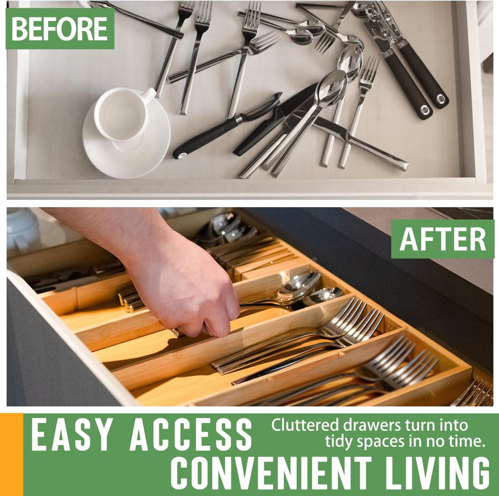 Bamboo Expandable Drawer Organizer, 15"-22" Storage Tray