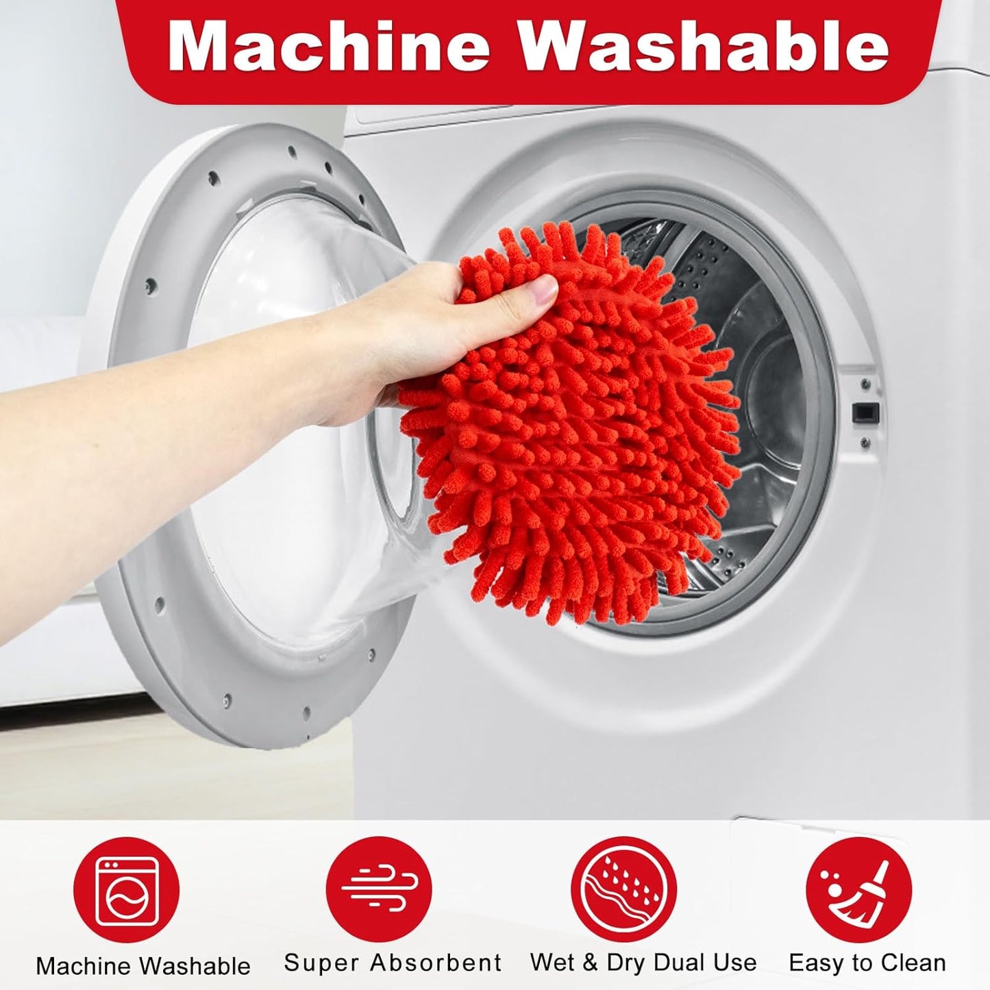 6 Pack Mop Replace Head for O Cedar, Mop Heads Replacements for Ocedar, Chenille Duster for O-Cedar Easywring 1-Tank Spin Mops, Reusable Red Chenille Dust Mop Pads for Dry Wet Use