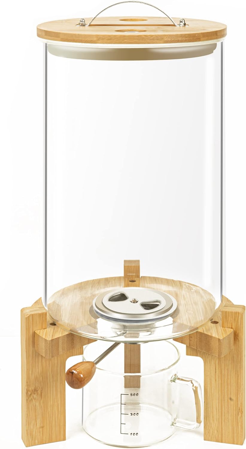 L'ÉPICÉA Glass Rice Dispenser with Bamboo Stand, Large Airtight Rice Stor...