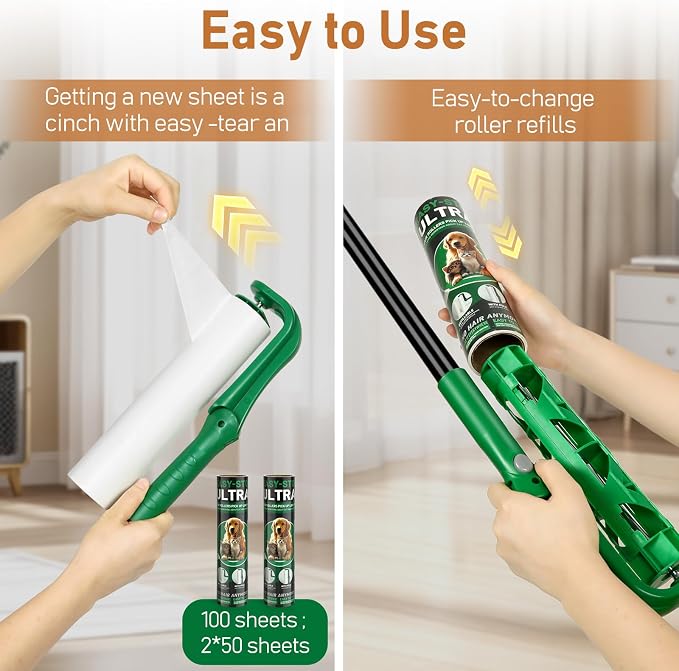 10" Large Lint Roller for Pet Hair Extra Sticky, Long Handle Floor Sticky - Image 6