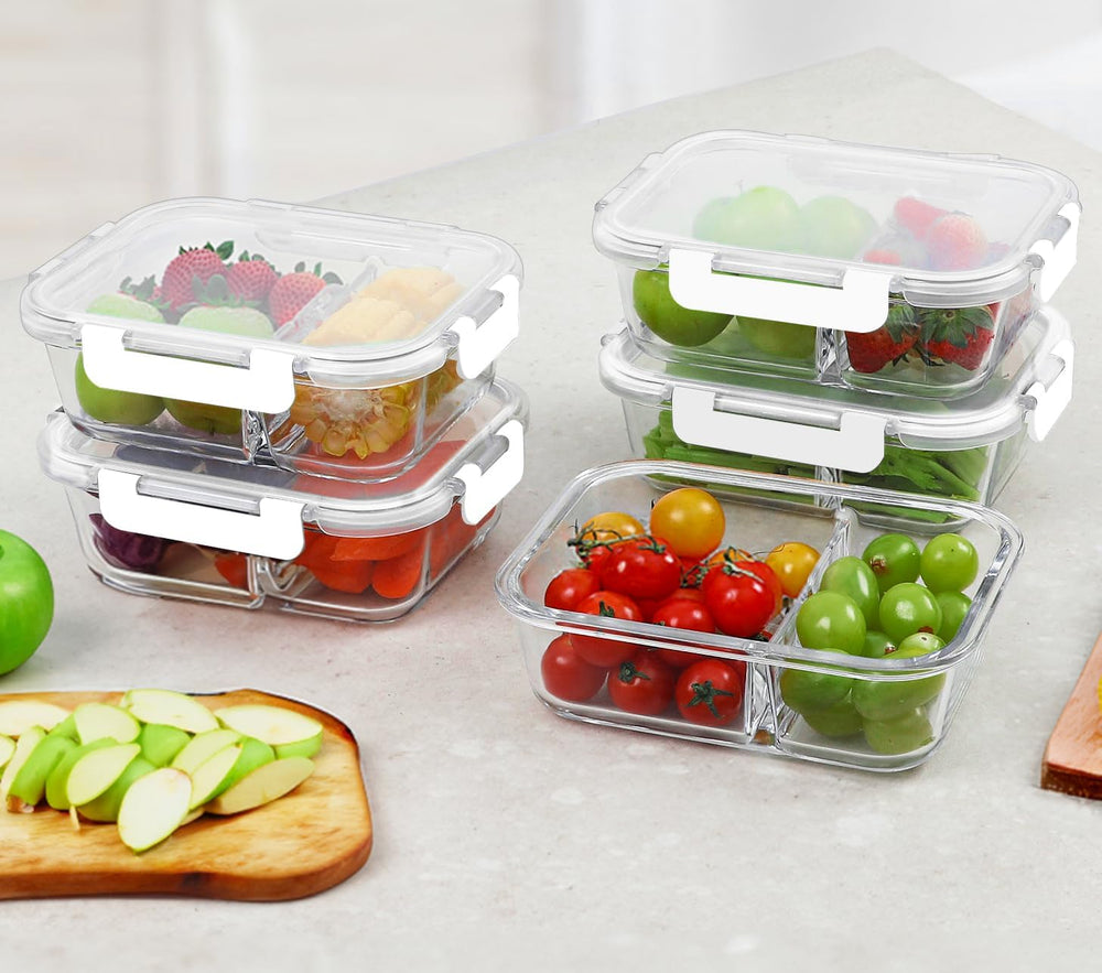 M MCIRCO 10 Pack,30 oz, 2 Compartments Glass Meal Prep Containers with Lids
