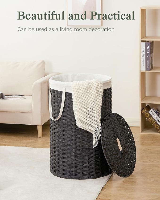Large Laundry Hamper Laundry Basket Round 34.3 Gal Handwoven Wicker Laundry - Image 7