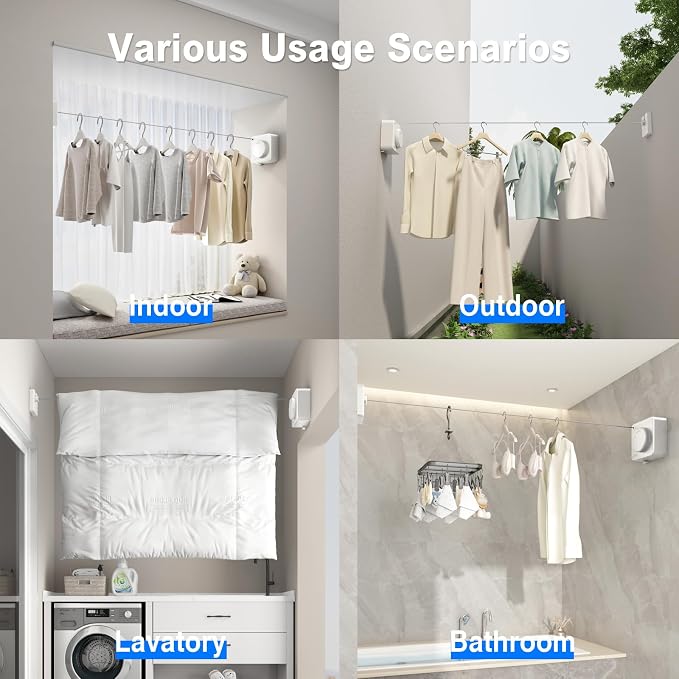Retractable Clothesline Indoor, Non-Sagging Outdoor Clothes Line Retracting - Image 6